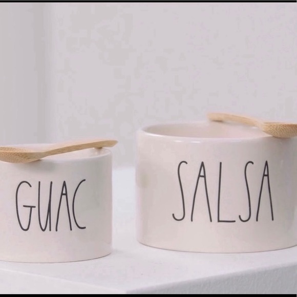 RAE DUNN ARTISAN GUAC and SALSA SET WITH 2 BAMBOO SPOONS - Picture 7 of 14